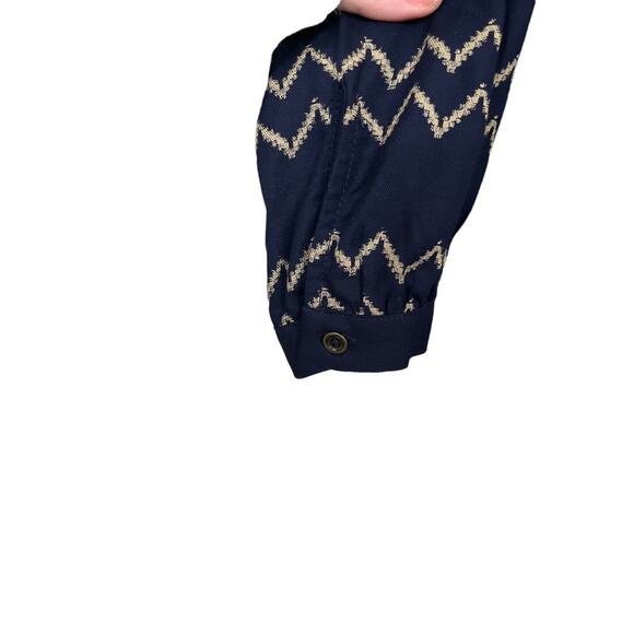 Holding Horses Anthropologie Farica Navy Zig Zag Striped Dress Size Small - Picture 2 of 8